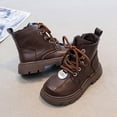 thumbnail image 4 of Boys Girls Winter Ankle Booties Splice Leather Lace up Zipper Platform Riding Booties Fashion Fall Winter Boots Brown 3.5 Big Kids, 4 of 6