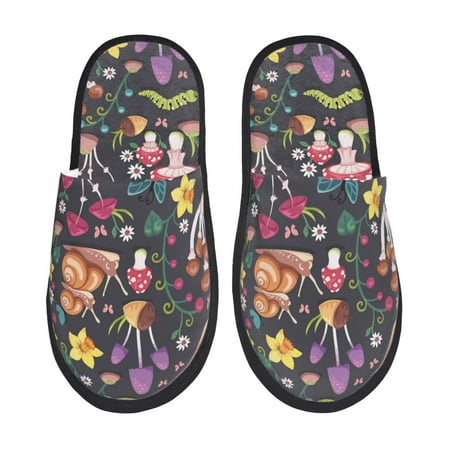 

Rateoe Mushrooms Snails Butterflies Pattern Fuzzy Slippers Fuzzy Soft House Slippers Plush Furry Warm Cozy Open Toe Fluffy Home Shoes-Medium