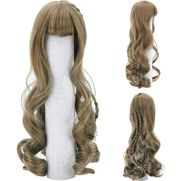 7.6" Hair Wigs Saddle Brown Long Wavy Curly Wig BJD Hair Wefts Handmade Hair Replacement Wig for DIY Girl Makings Accessories for DIY