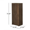 thumbnail image 2 of Llinc Store 75" Tall 2-Door Wardrobe Closet with 4 Shelves Bedroom Farmhouse Armoire with Hanging Rod, Walnut, 2 of 5