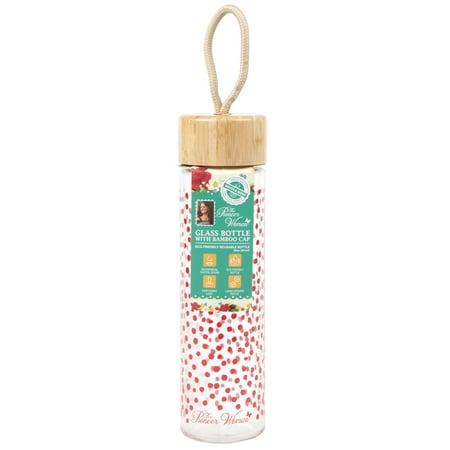 The Pioneer Woman 20oz Glass Water Bottle with Bamboo Cap- Red Polka Dots