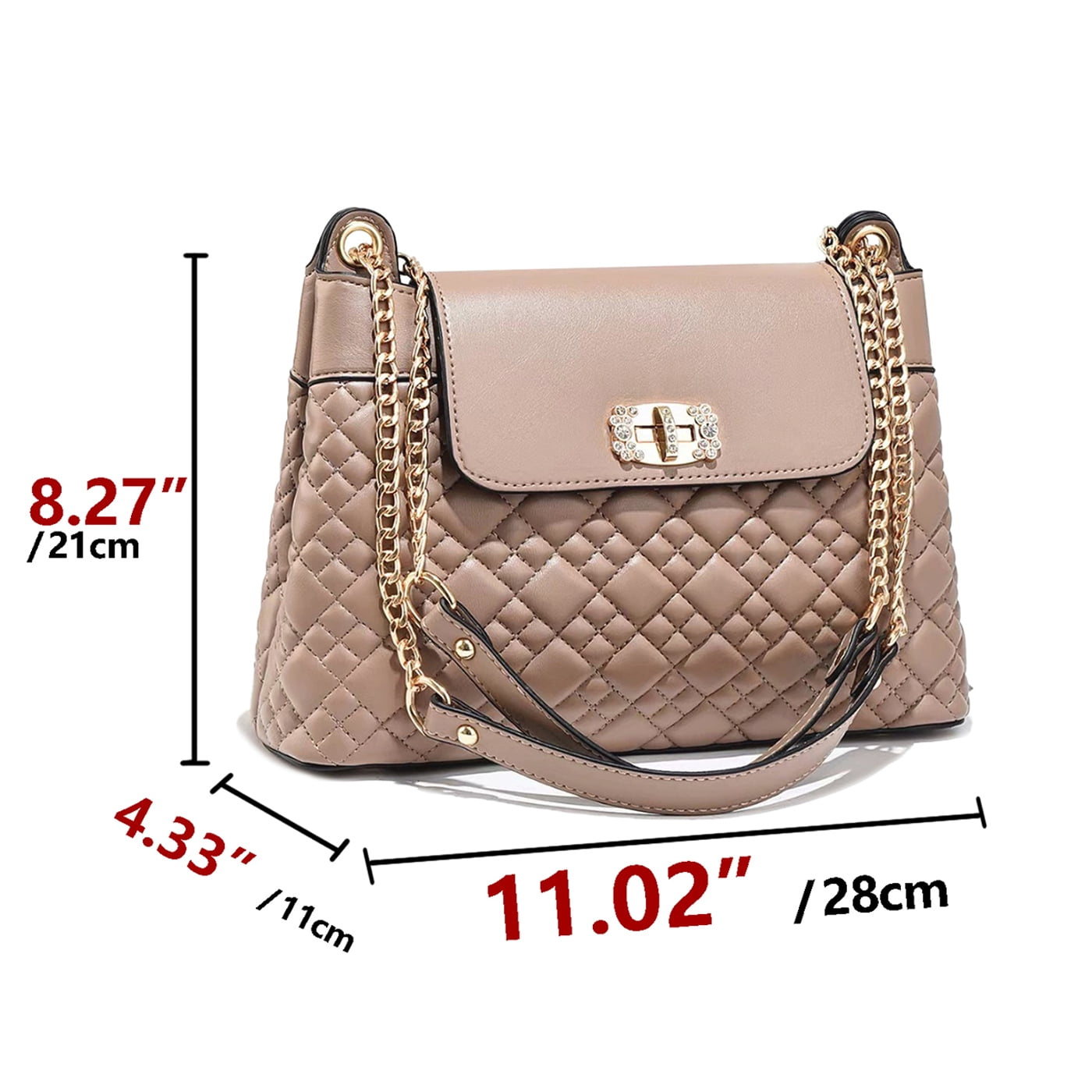 PORT&LOTUS Khaki Stylish Quilted Shoulder Bag with Gold Chain and Elegant Twist Lock Ideal Fashion Accessory for Women Handbags Purses with Chain Strap