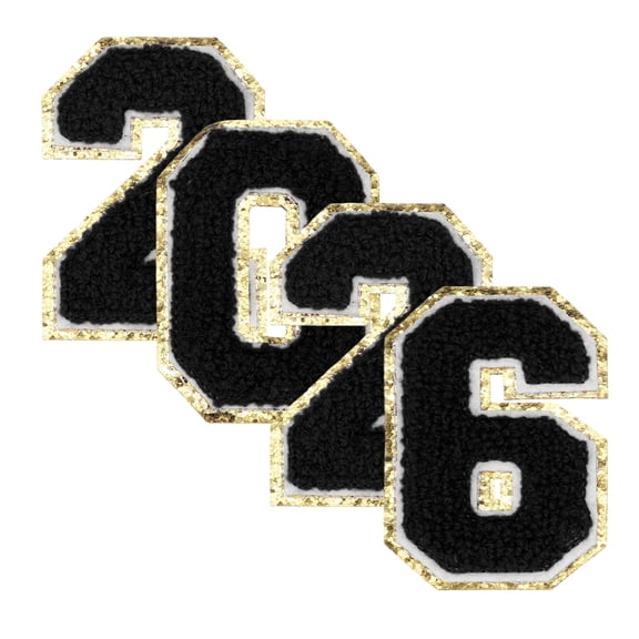 Uxcell 4 Pcs 3.15" Black 2026 Chenille Number Patches, Chenille Iron-on Number Patches for DIY Jackets Backpacks Hats Jeans Embroidered Applique 2026 Graduation Decor, Terry