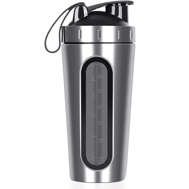 NEX Silver Protein Bottle with Visible Window for Fitness Workout Leak Proof BPA Free 24oz Stainless Steel