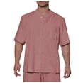 thumbnail image 5 of Men's Linen Shirt Short Sleeve Casual Grandad Shirts Collarless Henleys T Shirt Summer Beach Tops Red L, 5 of 6