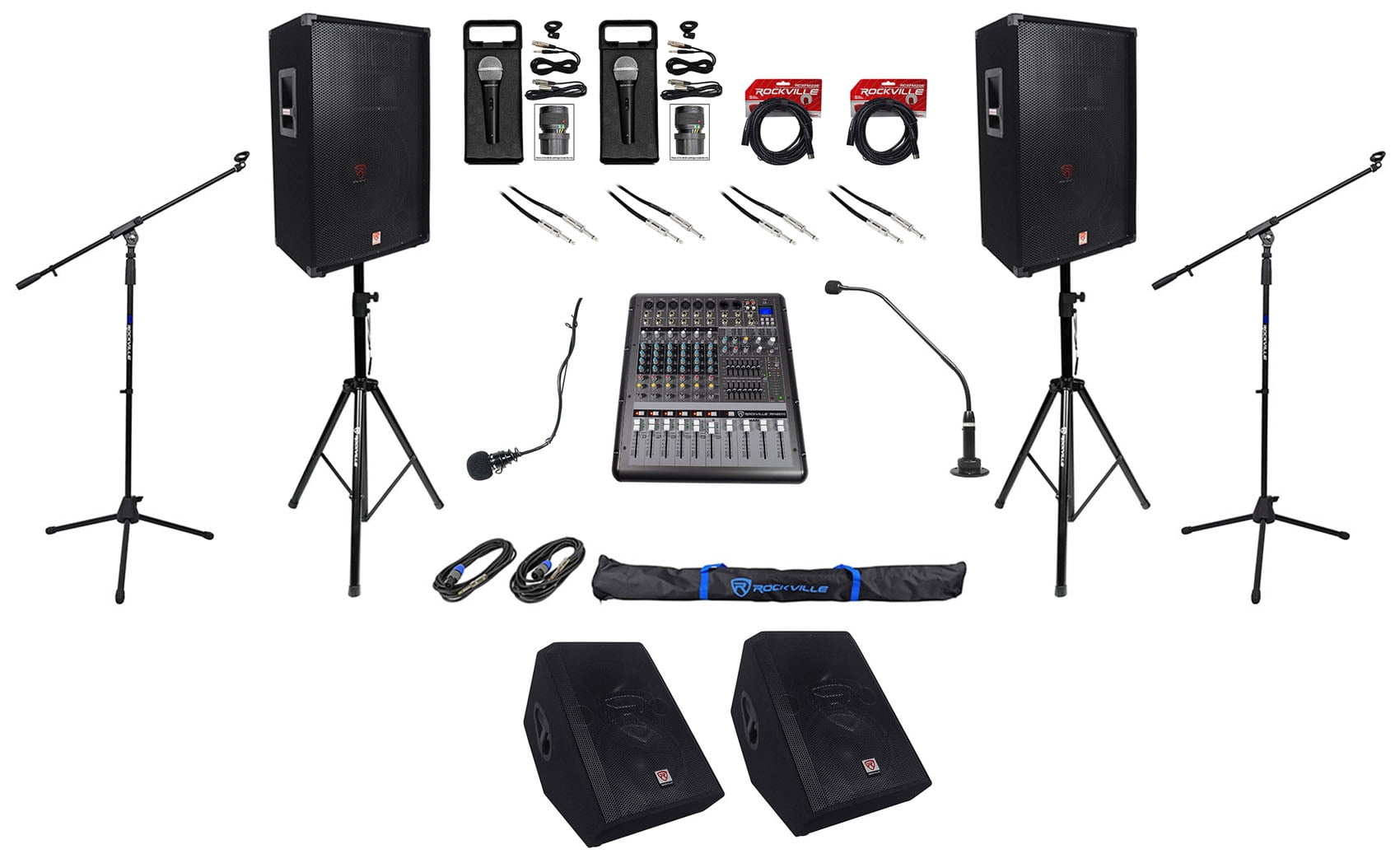 Pair Speakers+Monitors+Mixer+Dynamic+Podium+Choir Mics For Church Sound