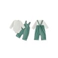 thumbnail image 2 of RUINIXCW Newborn Baby Boy Girl Fall Winter Clothes Infant Baby Boys Girls 2 Pieces Outfit Solid White Long Sleeve Romper Front Pocket Bib Overall Suspender Pants and Set, 2 of 9