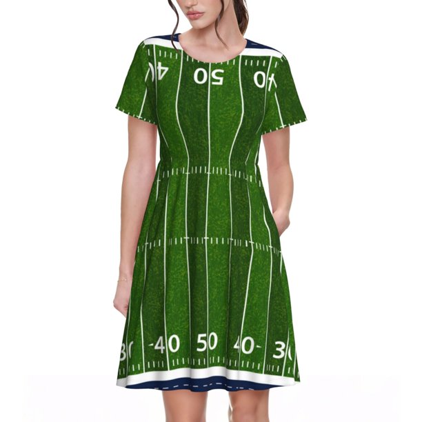 Balery American Football Field Vestidos sueltos de manga corta para mujer, vestidos de verano 2025, vestidos casuales de corte A con vuelo.