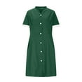 thumbnail image 4 of Summer Saving Dresses for Women Plus Size, Women's Solid Color With Pockets Button Splicing Stand-up Collar Caregiver Dress Nurse Dress Work Midi Dress(Green,M), 4 of 6