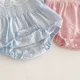 thumbnail image 5 of Ropa de verano para bebés de 0 a 2 años, mono bonito para niñas, mono de encaje con cuello de hoja de loto, mono infantil de una pieza para niños pequeños, 5 of 6