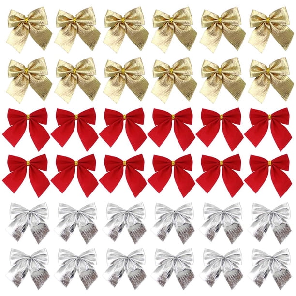 Paquete de 36 lazos de Navidad dorados, plateados y rojos, decoración colgante para árbol de Navidad, regalos de corona, decoración con lazo para fiesta de boda