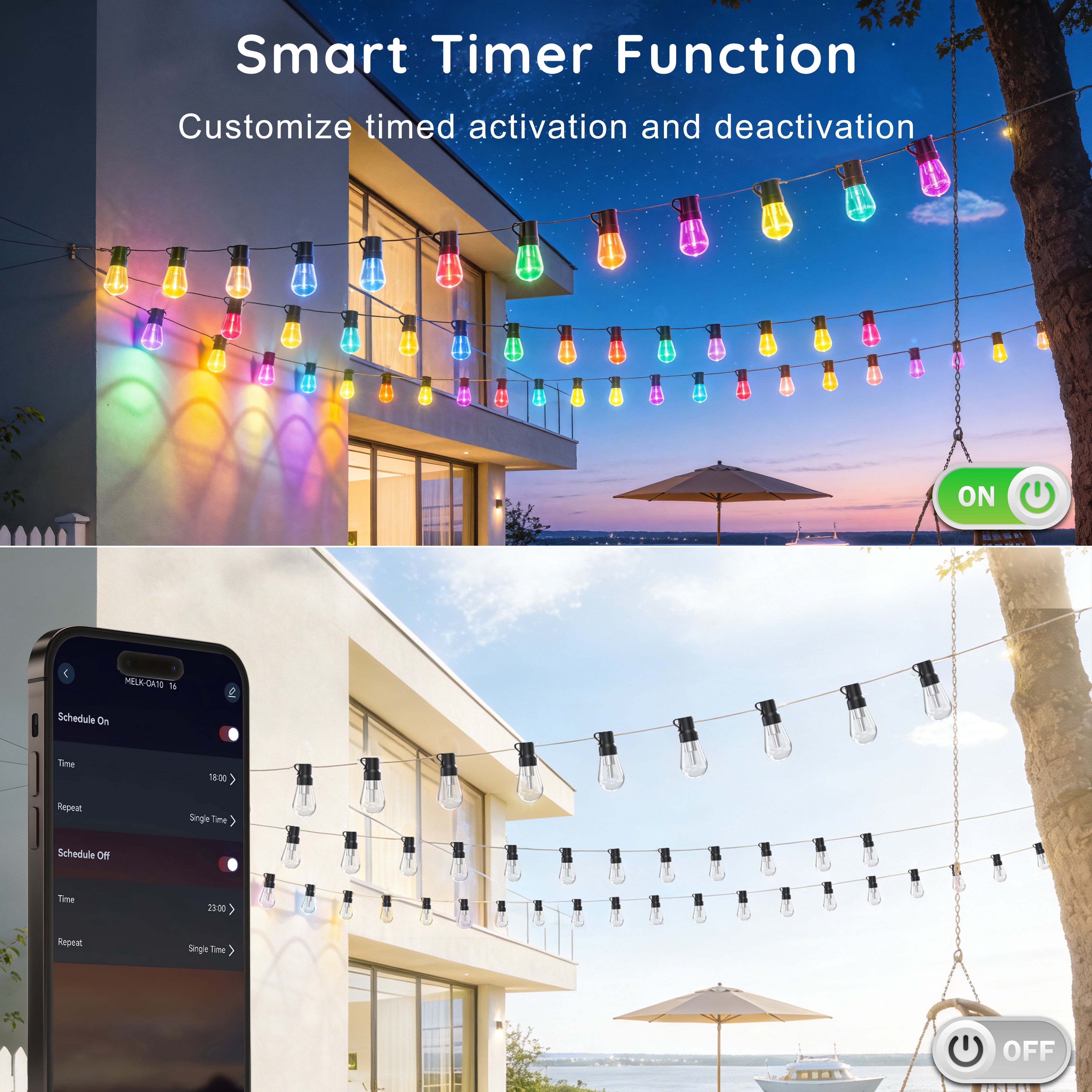 300FT RGB Outdoor String Lights, +IC Outside Light Dimmable Shatterproof LED Bulbs, IP67 Waterproof Chasing Effect Lighting DreamColor Patio Strip Lights for Backyard, Balcony, Outdoor Living