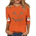 thumbnail image 2 of Halloween Womens Shirts 3/4 Sleeve Funny Pumpkins Print Crew Neck T-Shirts Halloween Costume Holiday Blouse, 2 of 6