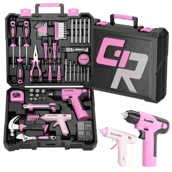 Juego de herramientas GRENPRO Pink de 188 piezas con taladro inalámbrico de 110 V