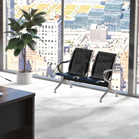 DLYone 2-Seat Waiting Room Bench w/Arms - Airport, Lobby, Office Guest Reception Chairs - Durable Steel Frame, Black