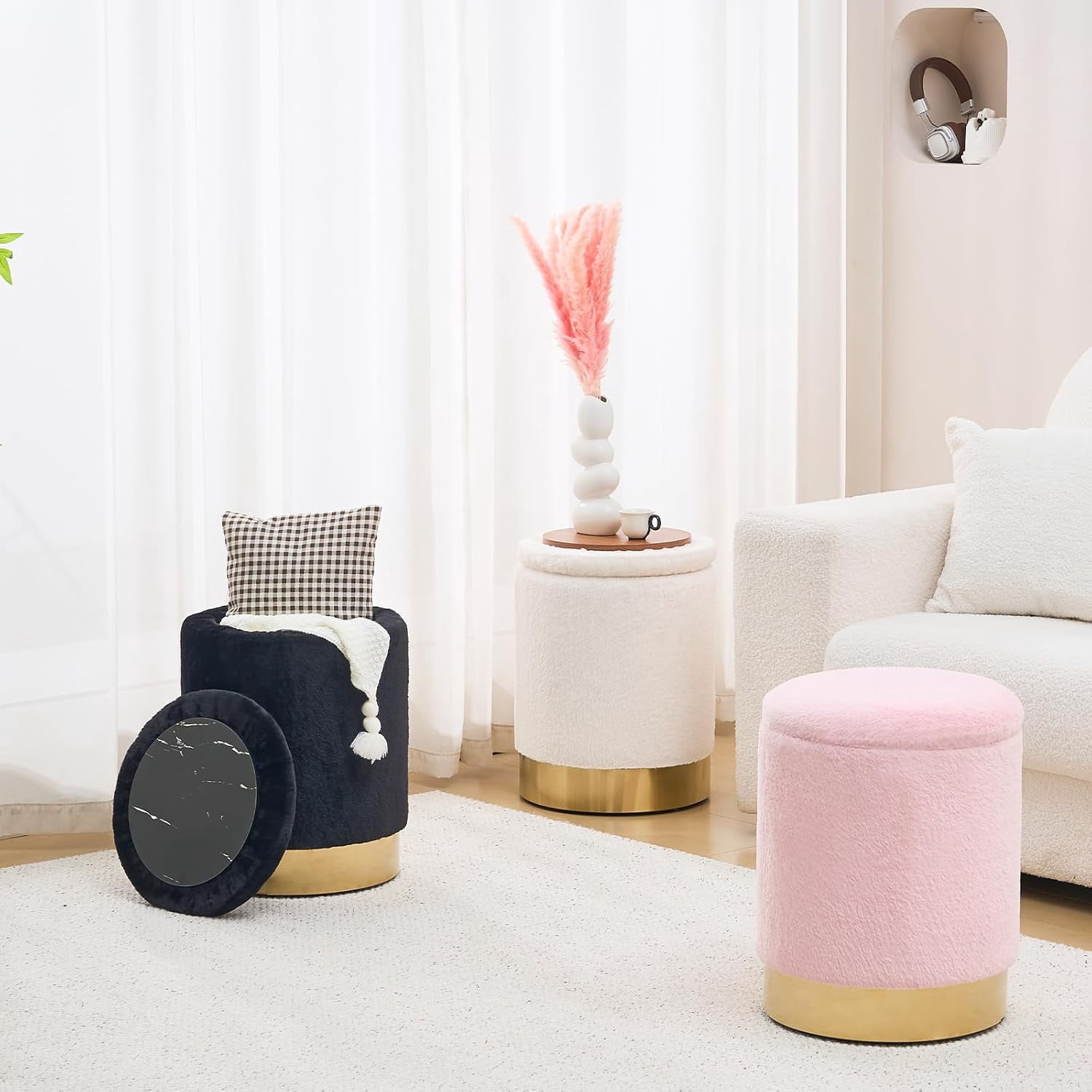 Casa Pura Furniture Elegant Storage Ottoman with Decorative Wooden Lid Modern Stylish Storage Solution for Living Room, Bedroom, and More