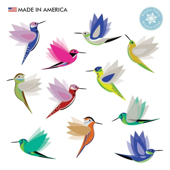 Window Flakes Window Clings 11 Colorful Illustrated Hummingbird Bird Alert Window Clings