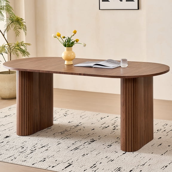 70.8" Oval Dining Table for 4-6 People, Modern Farmhouse Style | Rustic Wood Grain Finish | Sturdy Elliptical Legs | Perfect for Kitchen, Breakfast, Dinner, or Reception Room, Walnut