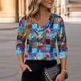 thumbnail image 5 of Cowl Neck Tops for Women Silk Satin 3/4 Sleeve Floral Print Business Casual Blouses Work Office Spring Summer Elegant Tunic 2026 Blue M, 5 of 6