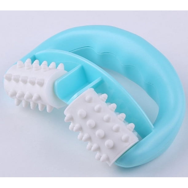 Masaje contra la celulitis, masaje manual con rodillos con mango de masaje de dos ruedas, relaja los músculos para aliviar el estrés, aumenta la circulación sanguínea (azul)