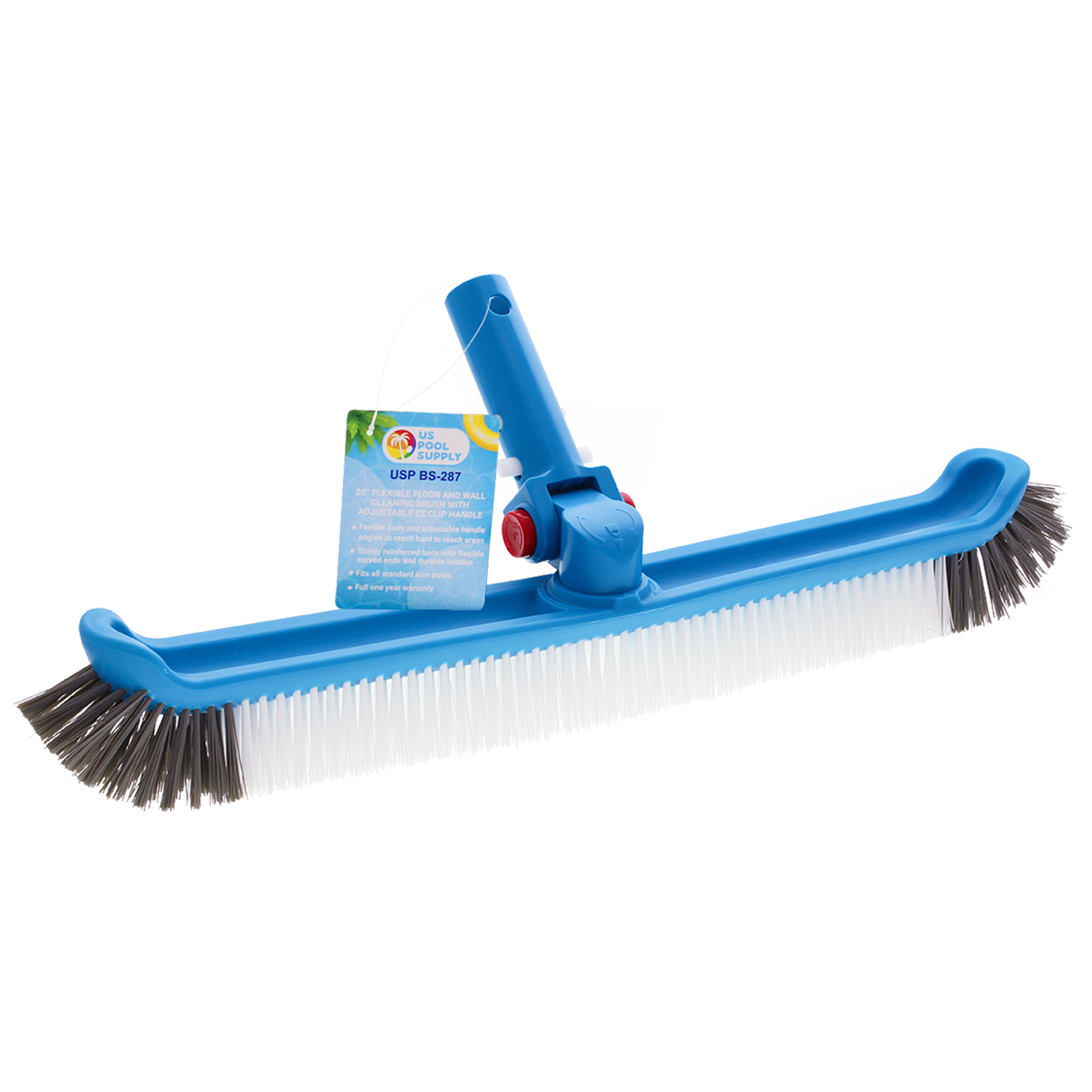CHERRYSONG Pool Brush,18-inch Deluxe Swimming Pool Wall Brush High Cleaning Efficiency Tools Aluminum Handle for Pond Spa Hot Spring Pools,Blue/White