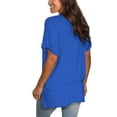 thumbnail image 3 of Women's V Neck T Shirts Casual Rolled Short Sleeve Side Split Summer Tops Loose Fit, 3 of 5