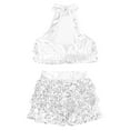 thumbnail image 4 of TSSOE Kids Girls Sleeveless Sequins Tiered Crop Top with Skirt Latin Jazz Modern Rumba Salsa Samba Silver 6, 4 of 5