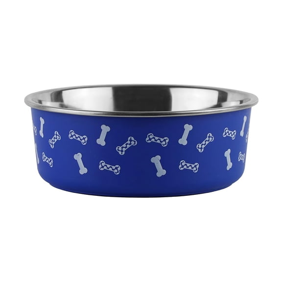 PAWPOURRI Printed Blue Print Anti-Skid Stainless Steel Water and Food Feeding Bowl for Adult Dogs, Puppies, Cats |Stainless Steel | Anti-Skid | Easy to Clean Pet Feeder, 950ml