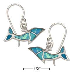 STERLING SILVER SYNTHETIC BLUE OPAL SWIMMING DOLPHIN EARRINGS by
