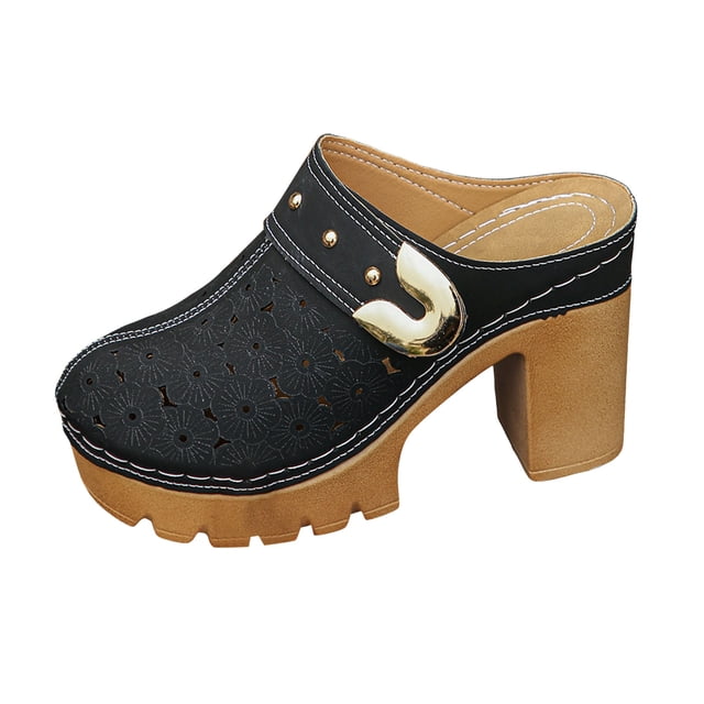 HSMQHJWE Sabots à Plateforme pour Femmes Mules Sandales à Talons Hauts Bout Rond Mules à Enfiler Talons Cloutés pour Femmes Chaussures Décontractées Confortables