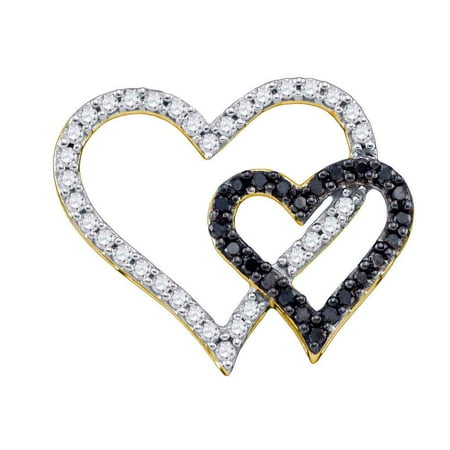10k Yellow Gold Round Black Diamond Double Heart Pendant (1/2 Cttw)