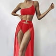 thumbnail image 2 of QLEICOM Womens Swimsuits Tummy Control Plus Size Swimsuit Coverup Three Piece Swimsuit Beach Solid Color Bikini Suit Swimsuit Beachwear Red L, 2 of 7