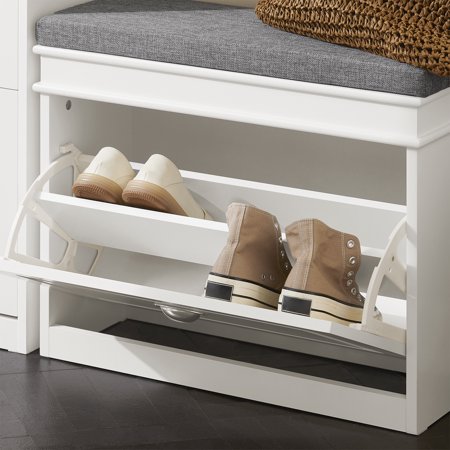 SoBuy 玄関ベンチ 収納ベンチ シューズラック 薄型 おしゃれ 幅60×奥行24×高さ51cm コンパクト 省スペース 下駄箱 靴箱 玄関椅