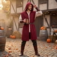 thumbnail image 6 of Mens Renaissance Hooded Tunic Sleeveless Medieval Waistcoat Viking LARP Assassin Style Costume Outerwear Long Vest, 6 of 8