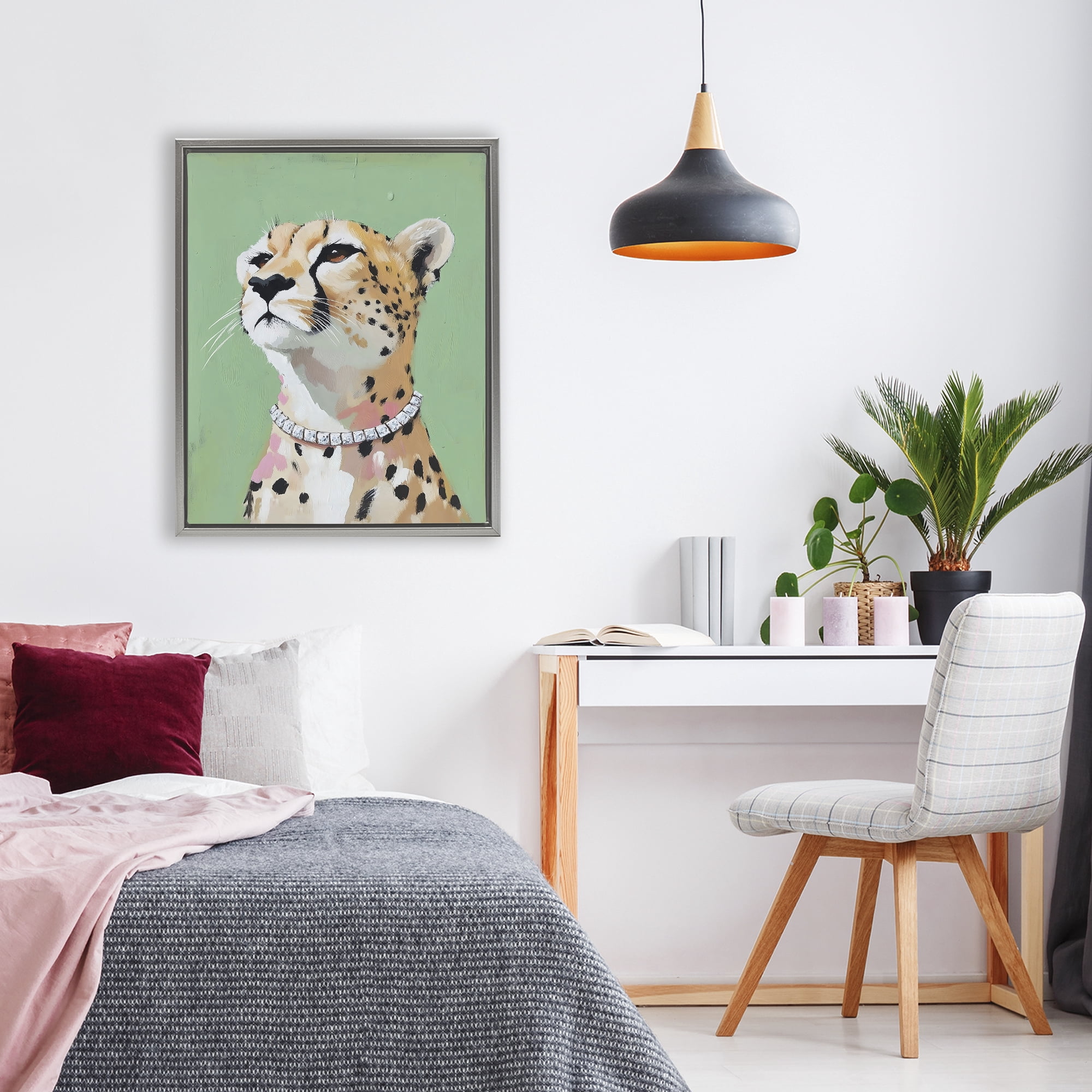 Stupell Industries Glam Cheetah with Jewels Gray Framed Floater Canvas Wall Art, design by The Prints Vibe
