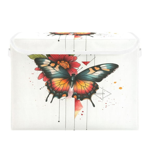 Storage Box With Lid 16.5x12.6x11.8In Foldable Stacked Household Storage Box Colorful Art Butterfly
