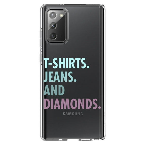 DistinctInk Clear Shockproof Hybrid Case for Galaxy Note 20 ULTRA (6.9" Screen) - TPU Bumper Acrylic Back Tempered Glass Screen Protector - T-Shirts Jeans and Diamonds