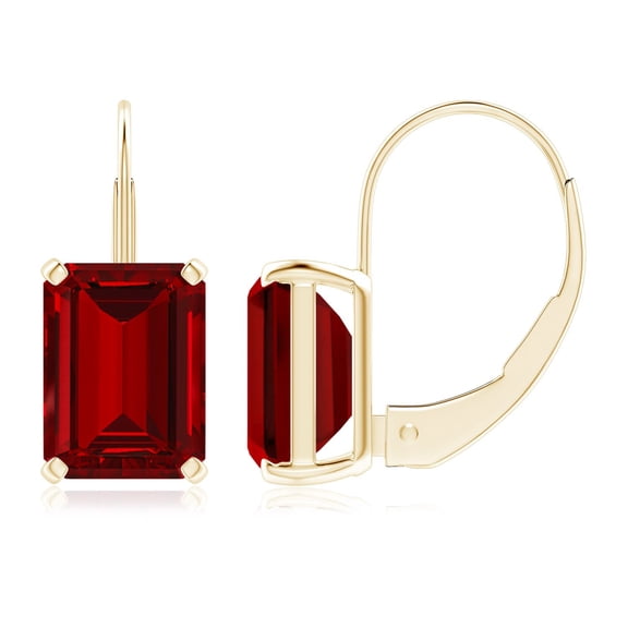 ANGARA Emerald-Cut Lab Grown 3.2 Ct Ruby Solitaire Leverback Earrings for Women in 14K Yellow Gold (Size-8x6mm) | July Birthstone, Anniversary, Jewelry Gift for Women | Lab-Grown Ruby Earrings