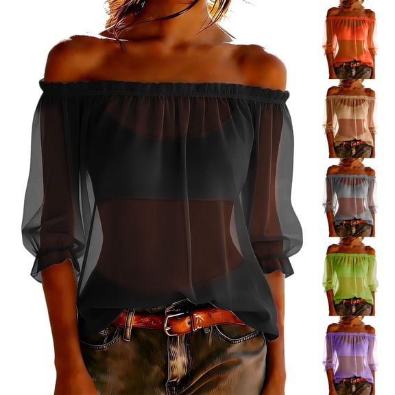 Bovxnpu Womens Off the Shoulder Tops Off Shoulder Blouse Chiffon Casual Fashion Trendy Tops Summer Tops