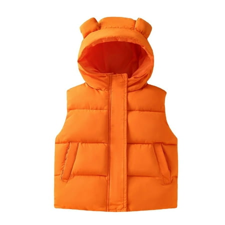 

B91xZ Baby Clothes For Girls Toddler Boys Girls Sleeveless Winter Warm Outwear Vest Jacket Coat Bear Ears Solid Color Orange Kids Winter Jacket A 4-5 Years