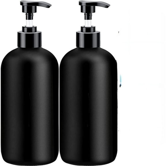Black Soap Dispenser with Rust Proof Pump, Waterproof Labels (2 Pack,16 Oz) Bathroom, Plastic Hand Dish Soap Dispenser for Kitchen, Premium Thick Soap Pump Bottles (Black)