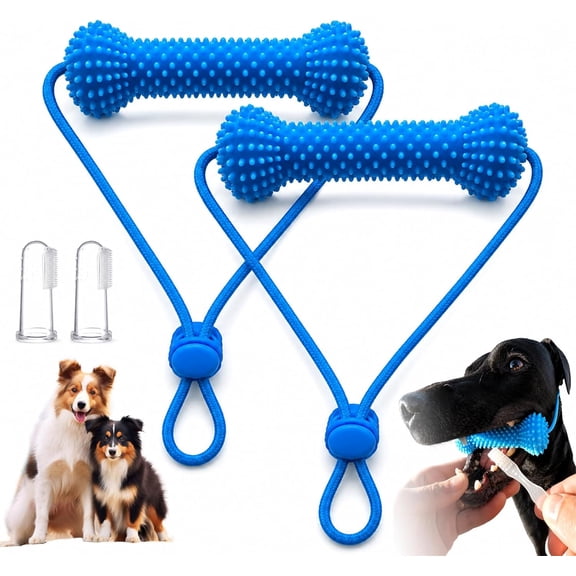 Dual-Action Canine Dental Prop, Dog Dental Chew Toy and Teeth Brushing Aid, Reusable Dog Teeth Cleaning Tool for Easier Pet Oral Care, Small Medium Large Dogs (2Pcs)