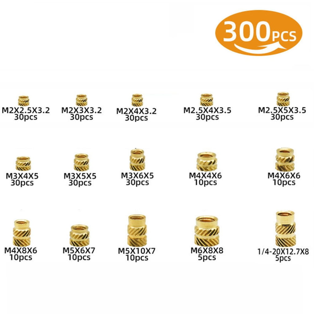 Geemin 300pcs M2/2.5/3/4/5/6 Copper Insert Nuts 300pcs Female Thread Brass Knurled
