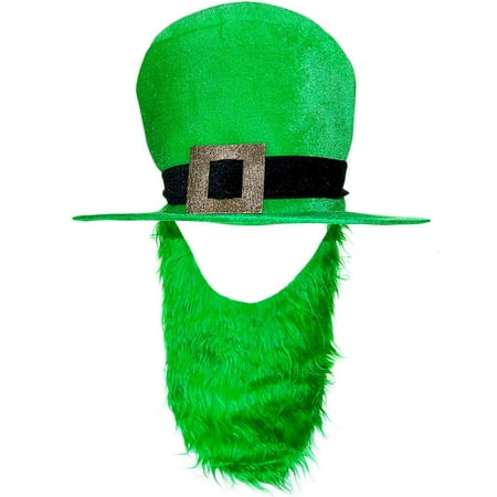 Skeleteen Irish Hat and Beard - Green Leprechaun Top Hat and Beard St Patrick's Day Costume Accessories