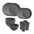 thumbnail image 4 of Juego de vajilla redonda de 16 piezas para 4 tazas mate para cocina, camping y hogar. Gris, 4 of 9