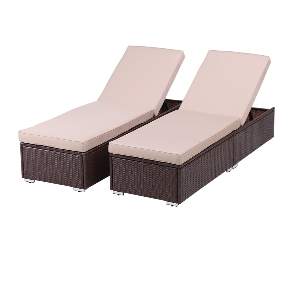 2 Pieces Outdoor Patio Lounge Chair Adjustable Chaise Long Rattan Chair