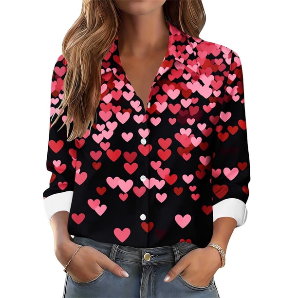 TaTaai Women's Casual Blouse Long Sleeve Button Down Shirt Floral Print Lapel Collar Soft Cotton Relaxed Fit Tunic Daily Wear Gift
