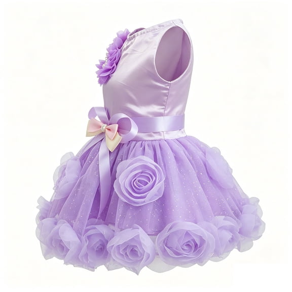 Purple Satin Dog Tutu Dress with Flower Decoration, M Size, Pet Formal Party