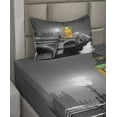 thumbnail image 2 of Ambesonne London Fitted & Top Sheet Set with Sham, Big Ben Bridge Night, Grey Yellow, 2 of 4