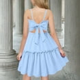 thumbnail image 2 of AUNVITO Girls Summer Tie Back Sundress with Spaghetti Straps, Tiered Ruffle Hem & Back Cutout Bow - Casual Beach Dress for Kids Toddler, Vacation Photoshoot, 2 of 9